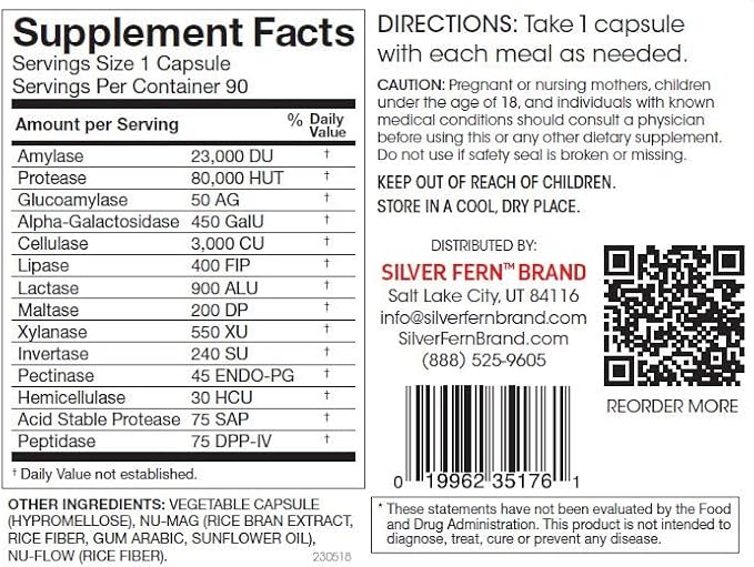 Silver Fern Brand Ultimate Digestive Enzyme Supplement - 4 Bottles - High Potency, Multi Enzyme - Digestive Comfort & Food Tolerance - Amylase, Protease, Cellulase, More