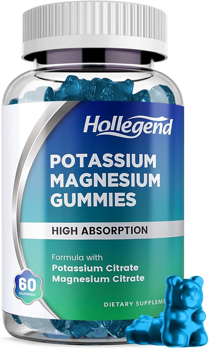 Potassium Magnesium Gummies, High Absorption Potassium Citrate 99mg Magnesium Citrate 180mg, Chewable Gummy Supplements for Leg Cramps & Muscle, 60 Count