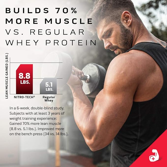 Muscletech Whey Protein Powder (Vanilla Cream, 10 Pound) - Nitro-Tech Muscle Building Formula with Whey Protein Isolate & Peptides - 30g of Protein, 3g of Creatine & 6.8g of BCAA