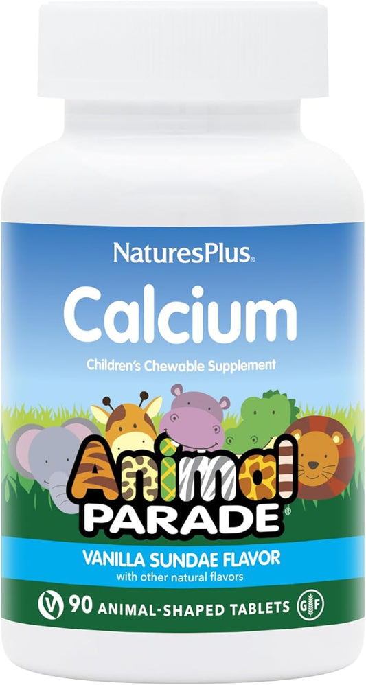 NaturesPlus Animal Parade Calcium, Vanilla Sundae Flavor - 90 Animal-Shaped Chewable Tablets - Promotes Healthy Bones - Vegan, Gluten Free - 90 Total Servings