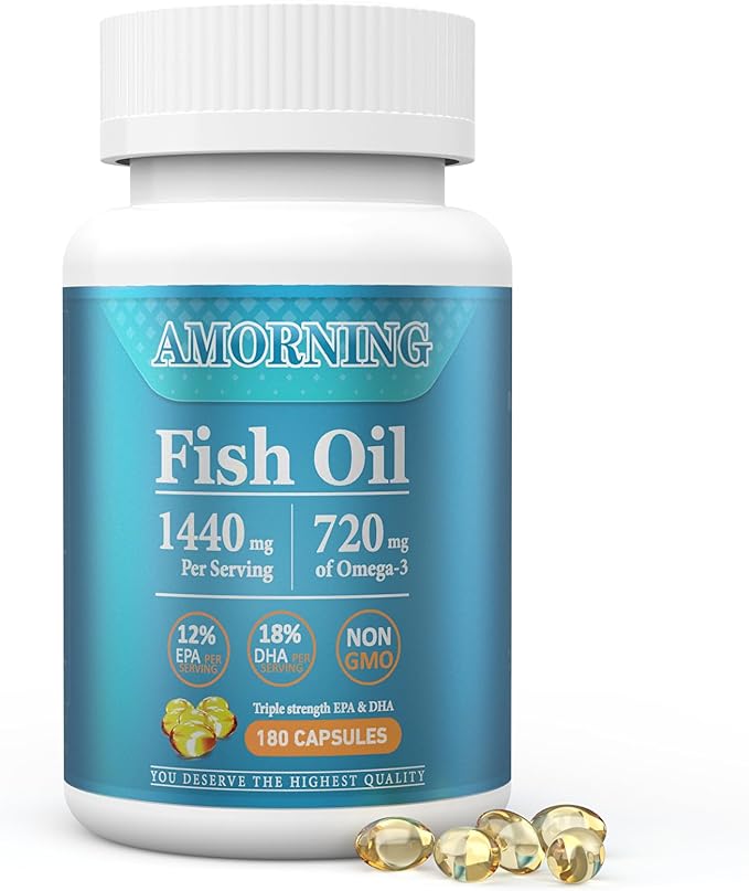 Fish-Oil Omega3-Fatty Acids-Supplement Small-Softgels - 180Count 1440mg for Healthy Heart Brain Eyes Support High EPA DHA Easy to Swallow