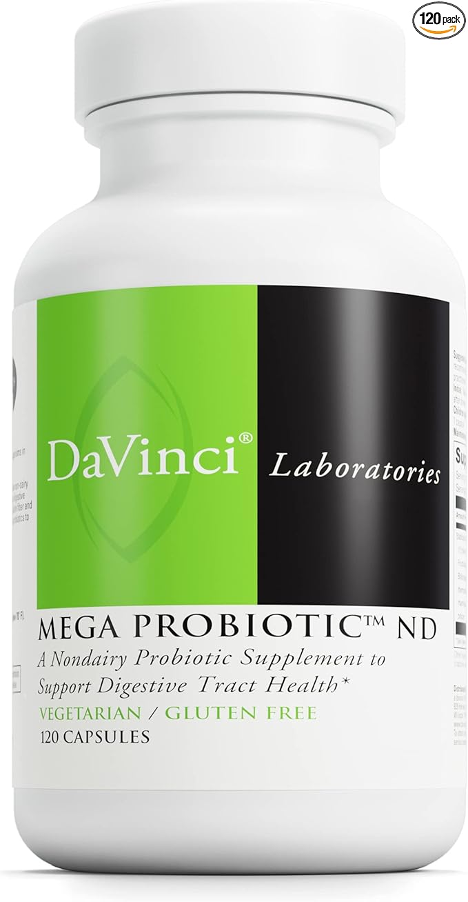 DaVinci Labs Mega Probiotic ND - Non-Dairy Probiotic Supplement Supports Gut, Digestive & Brain Health* - Gut Health Support Supplement with Non-Dairy Probiotic Complex* - 120 Vegetarian Caps