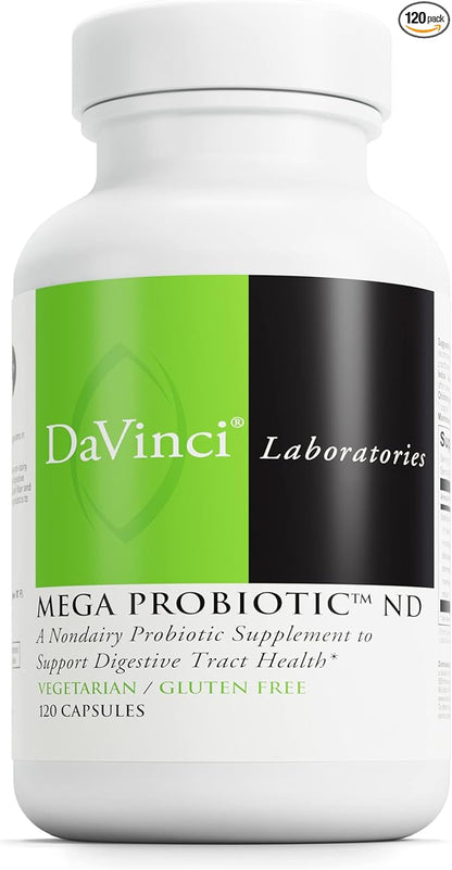 DaVinci Labs Mega Probiotic ND - Non-Dairy Probiotic Supplement Supports Gut, Digestive & Brain Health* - Gut Health Support Supplement with Non-Dairy Probiotic Complex* - 120 Vegetarian Caps