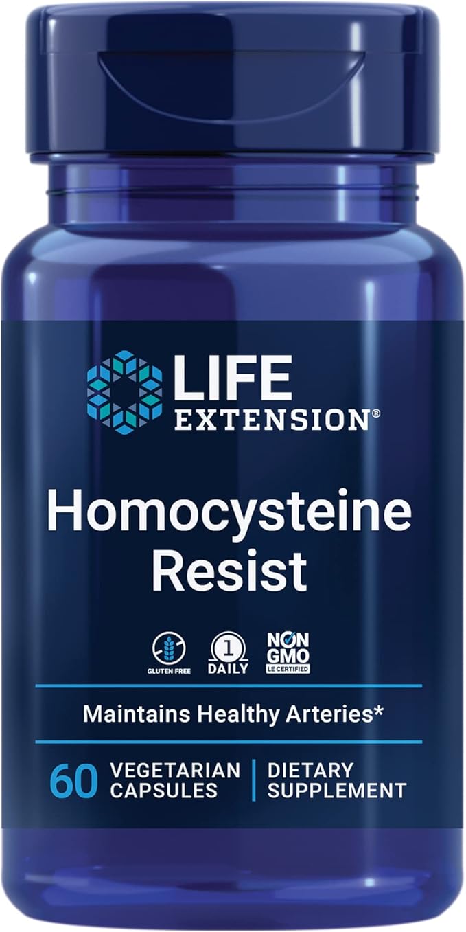 Life Extension Homocysteine Resist - For Heart & Brain, Cognitive Health Support Supplement – Vitamin B2, B6 & B12 + Folate - Once-Daily, Non-GMO, Gluten-Free - 60 Vegetarian Capsules