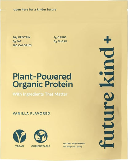 Future Kind Vegan, Vanilla (34srv) - Whey Free Protein Powder for Men and Women Pea Plant Protein for Lean Muscle - Sugar-Free, Soy-Free Non Dairy, w/Iron and Fiber