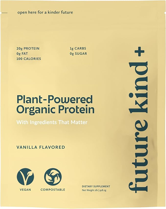 Future Kind Vegan, Vanilla (34srv) - Whey Free Protein Powder for Men and Women Pea Plant Protein for Lean Muscle - Sugar-Free, Soy-Free Non Dairy, w/Iron and Fiber