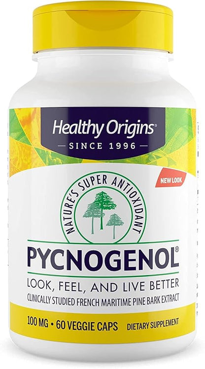 Healthy Origins Pycnogenol 100 mg - Premium Pine Bark Extract - French Maritime Pine Bark Extract for Heart Health, Skin Care & More - Gluten-Free & Non-GMO Supplement - 120 Veggie Caps