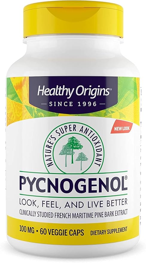 Healthy Origins Pycnogenol 100 mg - Premium Pine Bark Extract - French Maritime Pine Bark Extract for Heart Health, Skin Care & More - Gluten-Free & Non-GMO Supplement - 60 Veggie Caps