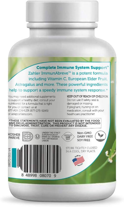 Zahler ImmunAbreve, Powerful Immune System Support, Contains Vitamin C Pantothenic Acid Echinacea and More, Certified Kosher (180 Capsules)