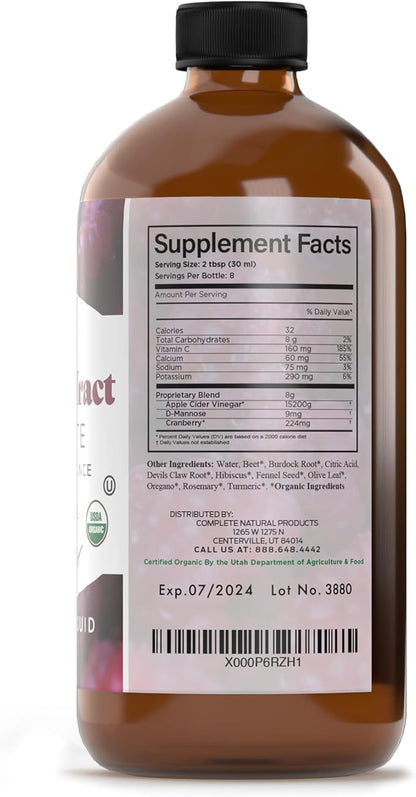 Complete Natural Products Urinary Tract Complete 8oz - Liquid Supplement for a Urinary Tract Cleanse, Defense, Health, and Treatment with Organic Cranberry & Organic D-Mannose