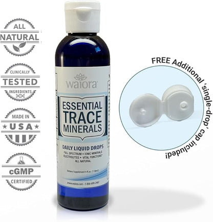 Waiora Essential Trace Minerals | Help Replenish Key Trace Minerals | 60+ Ionic Trace Minerals | Support Body’s Essential Functions, pH Balance | Plus Electrolytes for Hydration (2 Bott / 96 serv)
