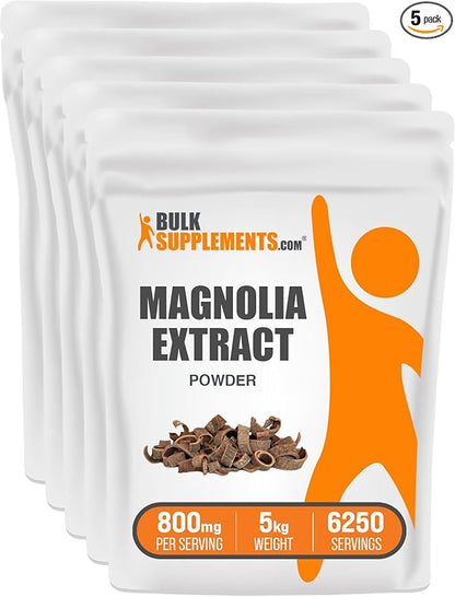 BulkSupplements.com Magnolia Bark Extract Powder - Magnolia Officinalis, Magnolia Bark Supplement, Magnolia Extract - Gluten Free, 800mg per Serving, 5kg (11 lbs) (Pack of 5)