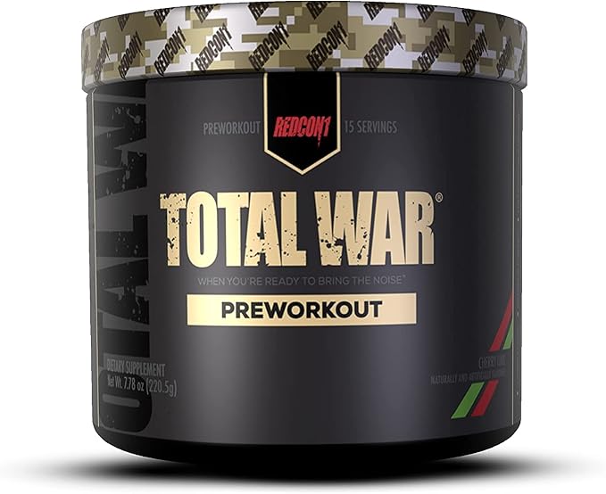 REDCON1 Total War Pre Workout Powder - Endurance, Alertness, Pump Boosting Citrulline Malate & Beta Alanine - Fast Acting, Caffeinated Preworkout for Men & Women (Cherry Lime, 15 Servings)