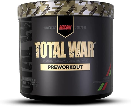 REDCON1 Total War Pre Workout Powder - Endurance, Alertness, Pump Boosting Citrulline Malate & Beta Alanine - Fast Acting, Caffeinated Preworkout for Men & Women (Cherry Lime, 15 Servings)