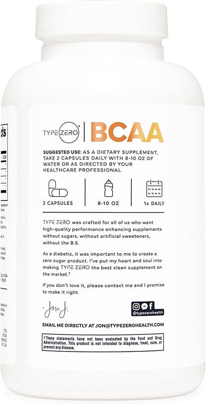 Type Zero BCAA 1000mg (180 Capsules, 90 Servings), Branched Chain Amino Acids (500mg of L-Leucine, 1000mg of L-Isoleucine and L-Valine)