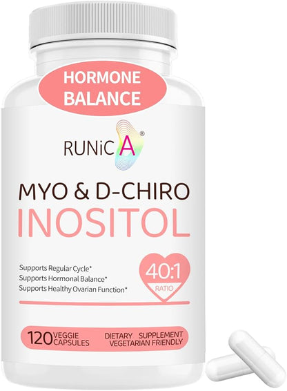 Inositol Supplement - Myo-Inositol & D-Chiro Inositol 40:1 Ratio for Hormonal Balance, Ovarian Function & Cycle Support, Vitamin B8, 120 Vegan Capsules, 30-Day Supply
