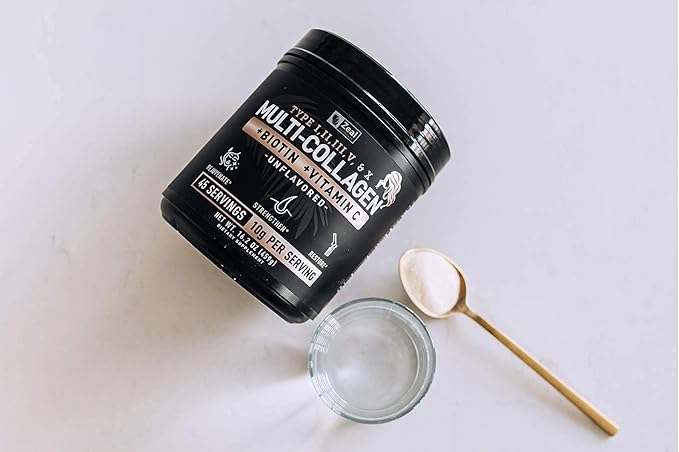 Premium Multi Collagen Peptides Protein Powder (1, 2, 3, 5 & 10) with Vitamin C, Biotin, Hyaluronic Acid, for Hair Skin and Nails - Marine, Bovine, Chicken & Eggshell (Unflavored, 45 Servings)