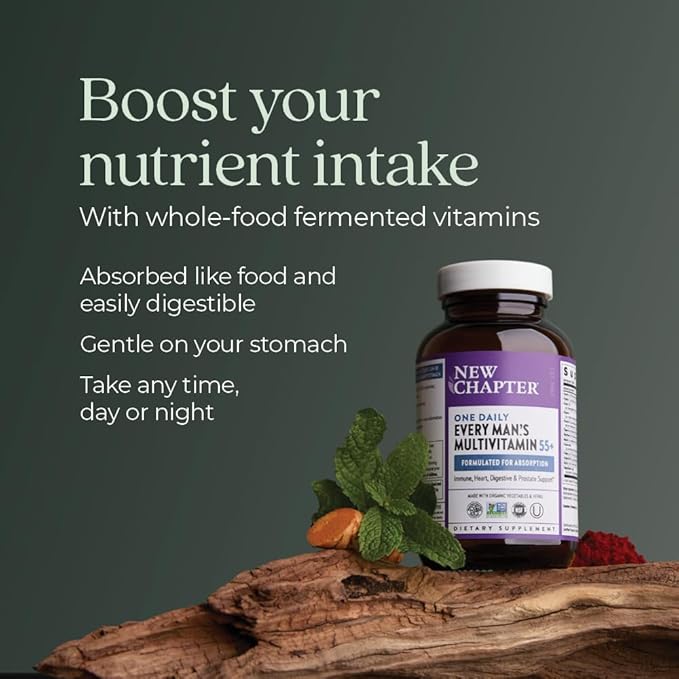 New Chapter Men's Multivitamin 50 Plus for Brain, Heart, Digestive, Prostate & Immune Support with 20+ Nutrients + Astaxanthin - Every Man's One Daily 55+, Gentle on The Stomach - 48 ct