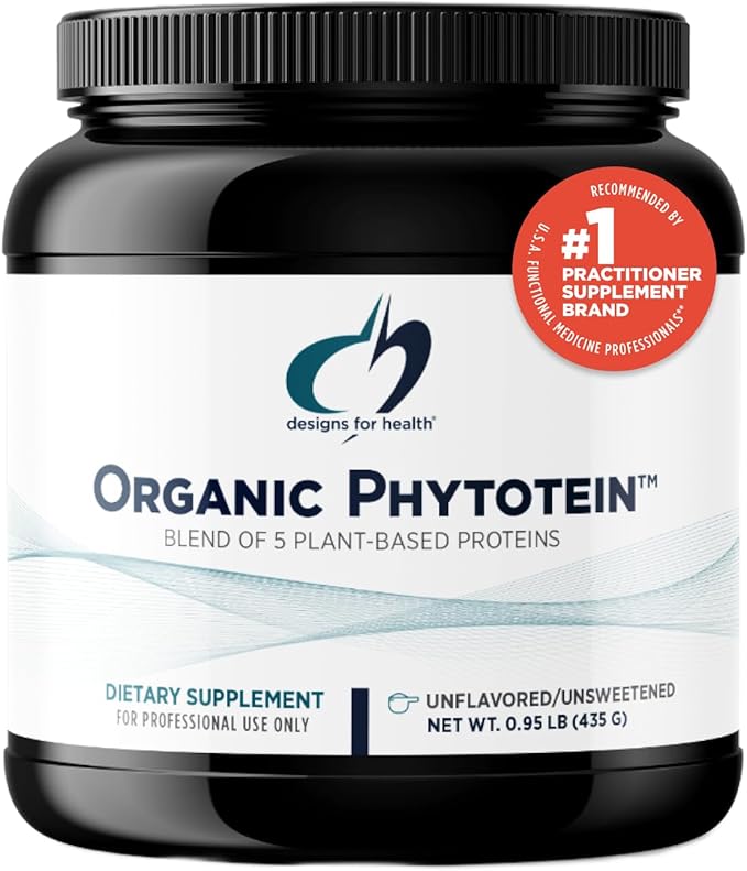 Designs for Health Organic Phytotein Vegan Protein Powder - 20g Organic Rice, Sacha Inchi, Pumpkin Seed, Sunflower Seed & Pea Protein Powder Blend - Creamy Texture, Unflavored Plant Protein (435g)