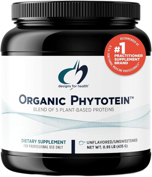 Designs for Health Organic Phytotein Vegan Protein Powder - 20g Organic Rice, Sacha Inchi, Pumpkin Seed, Sunflower Seed & Pea Protein Powder Blend - Creamy Texture, Unflavored Plant Protein (435g)