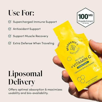 Beekeeper's Naturals Propolis Liposomal with Vitamin C Effective Bio-Available Immune Support Delivery, 30 Ct