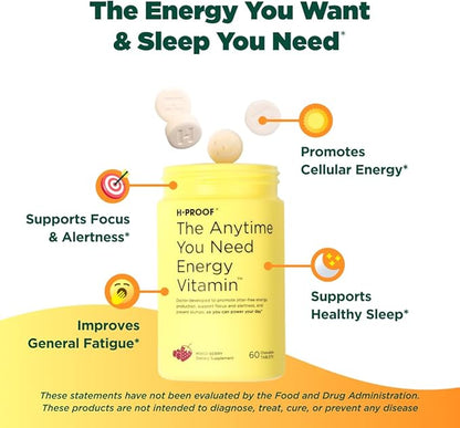 The Anytime You Need Energy Vitamin for Sustained Energy, Focus & Alertness with Jitter-Free Caffeine, 60 Chewable Energy Supplements (30 Servings), Mixed Berry