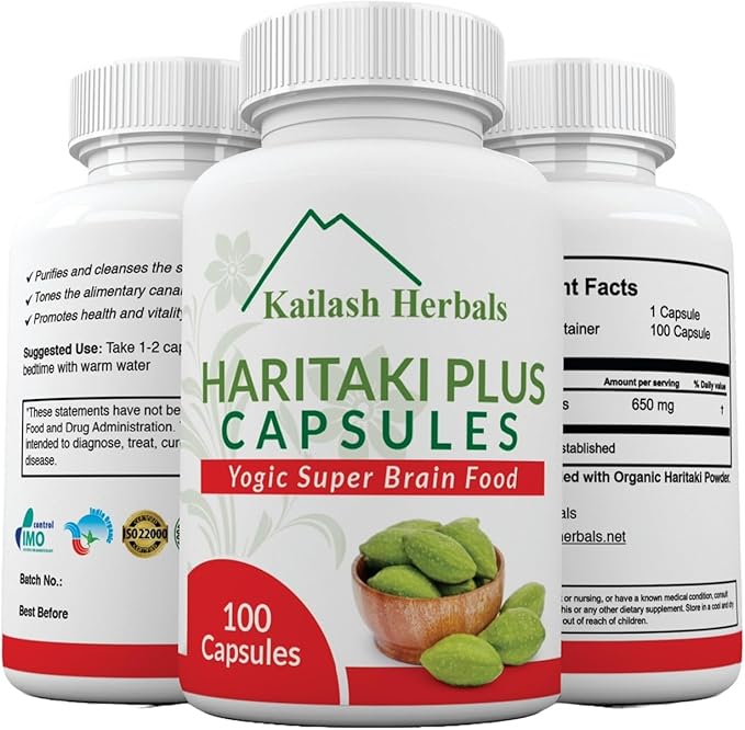 Organic Haritaki Capsules – 2420MG - Improves Digestion - Detoxification & Rejuvenation – Maintains Regularity - Brain Function- 100 Capsules Terminalia chebula | Vegan, Non-GMO