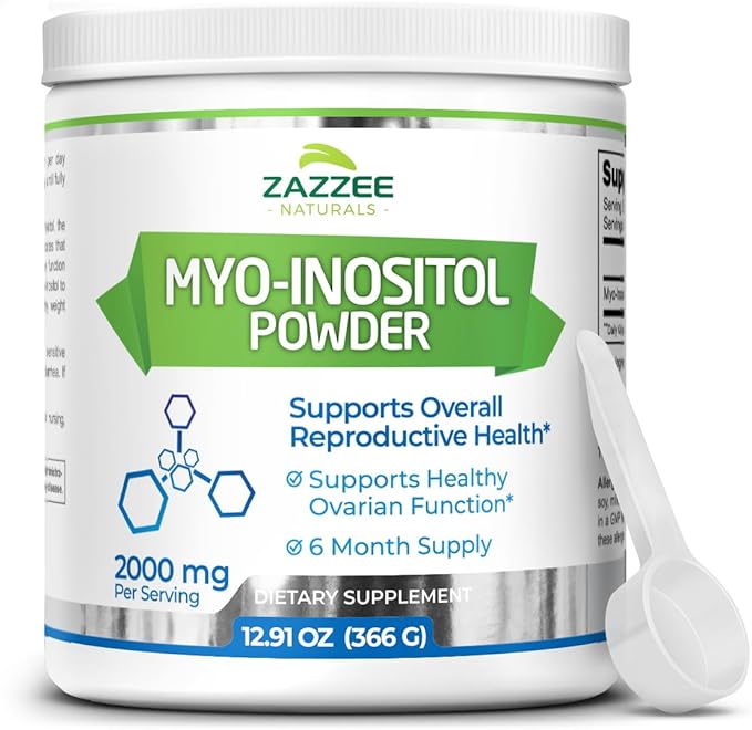 Zazzee Myo-Inositol Powder, 6 Month Supply, 183 Servings, 2000 mg per Serving, Free Scoop for Exact Dosage, 12.91 Ounces, 100% Pure, All-Natural Fertility and Reproductive Support, Vegan, Non-GMO