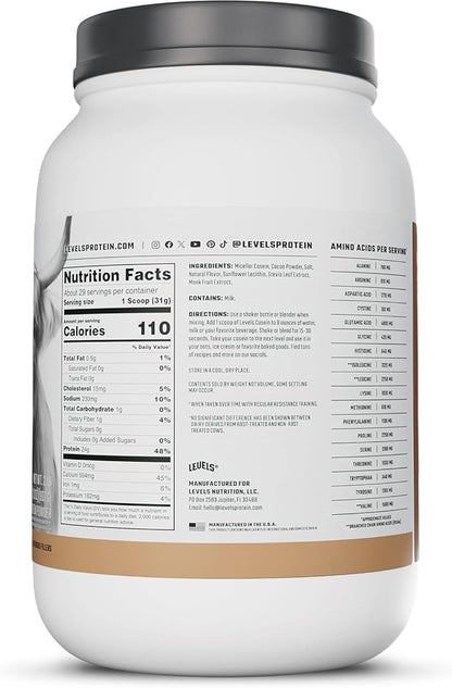 Levels 100% Micellar Casein Protein, Hormone Free, Chocolate, 2LB