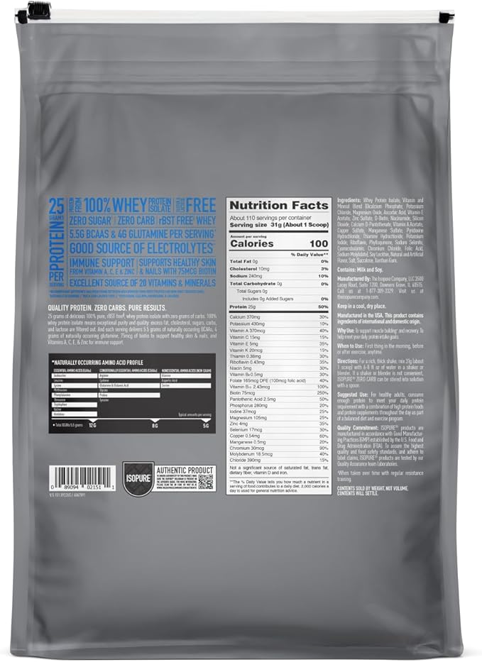 Isopure Protein Powder, Zero Carb Whey Isolate, Gluten Free, Lactose Free, 25g Protein, Keto Friendly, Creamy Vanilla, 110 Servings, 7.5 Pound (Packaging May Vary)