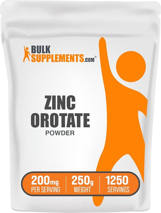 BulkSupplements.com Zinc Orotate Powder - Zinc Supplements, Zinc 30mg - Zinc Minerals Supplement, for Immune Support - Gluten Free, 200mg per Serving, 250g (8.8 oz) (Pack of 1)