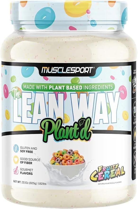 Musclesport Lean Way Plant Protein - Pea Protein and Brown Rice Protein Blend, with Added CLA, MCT and L-Carnitine - 20 Servings (Fruity Cereal)