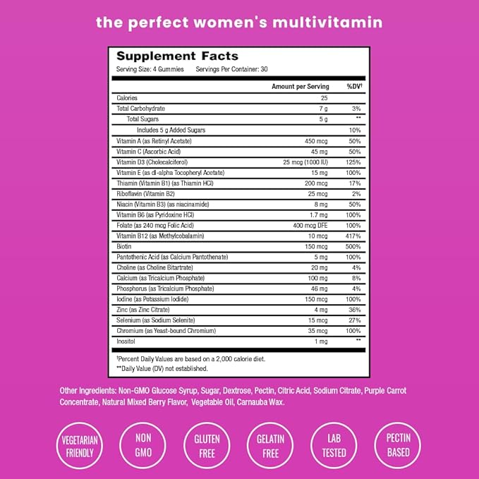 Multivitamin for Women 14+ | Womens Multivitamin Gummies, 120 Count | Vitamins A, B, C, D, E, Biotin, Folic Acid | Womens Gummy Multivitamins | Chewable Daily Multi Gummy Vitamins for Women