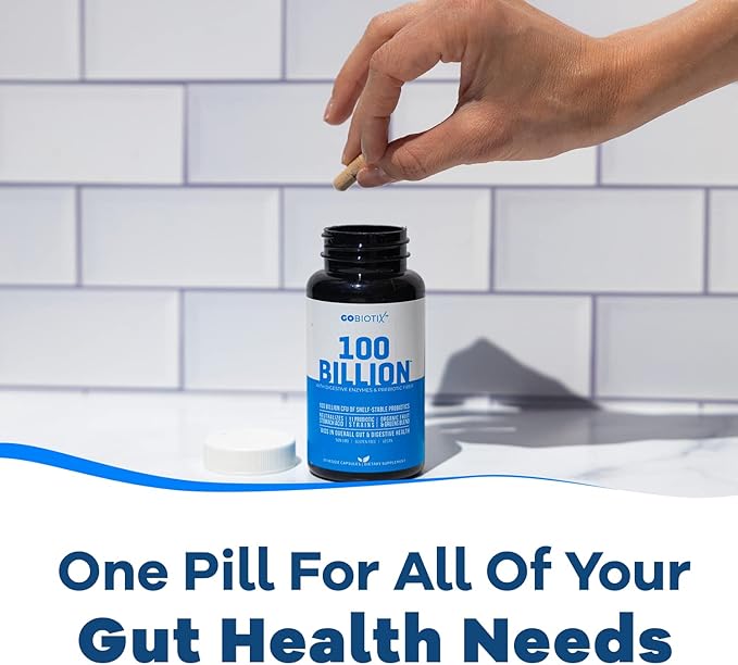 GOBIOTIX 100 Billion - Probiotics and Prebiotics Supplement Pills - Digestive Enzymes and Prebiotic Fiber Blend - 100 Billion CFU - Organic Fruit and Greens Blend - Vegan, Non GMO - 30 Capsules