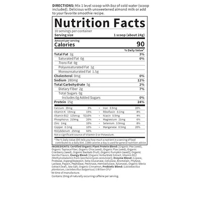Garden of Life Organic Plant Protein Smooth Energy Powder, 10 Servings - Vegan, Grain Free & Gluten Free Plant Based Protein Shake with Yerba Mate, Vitamin B12, Probiotics & Enzymes, 15g Protein