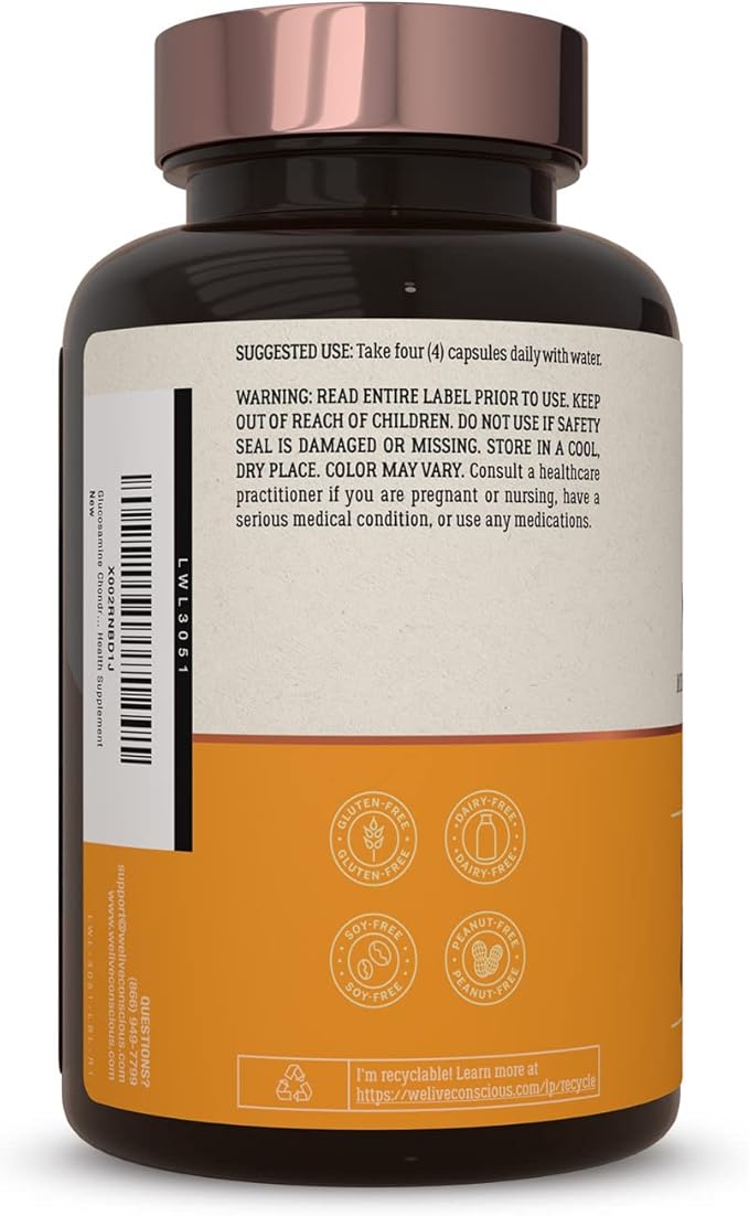 Live Conscious Glucosamine Chondroitin with MSM, Hyaluronic Acid, and More - MoveWell Joint Health Supplement