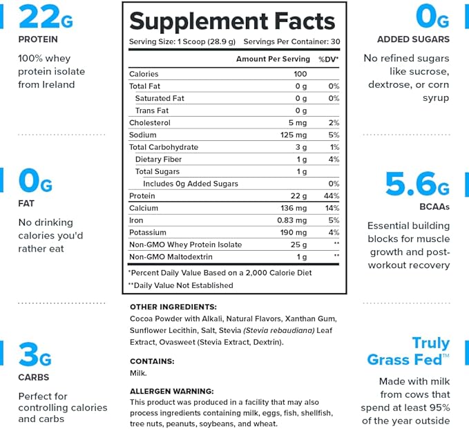 LEGION Whey+ Chocolate Whey Isolate Protein Powder from Grass Fed Cows - Non-GMO, Lactose Free, Sugar Free, Natural Whey Protein Isolate 30 Servings