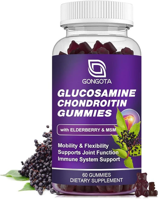 Glucosamine Chondroitin Gummies, Extra Strength 1500mg Glucosamine with MSM & Elderberry, Joint Support Supplement, Best Cartilage & Immune Support Supplement for Men and Women - 60count (1 Pack)