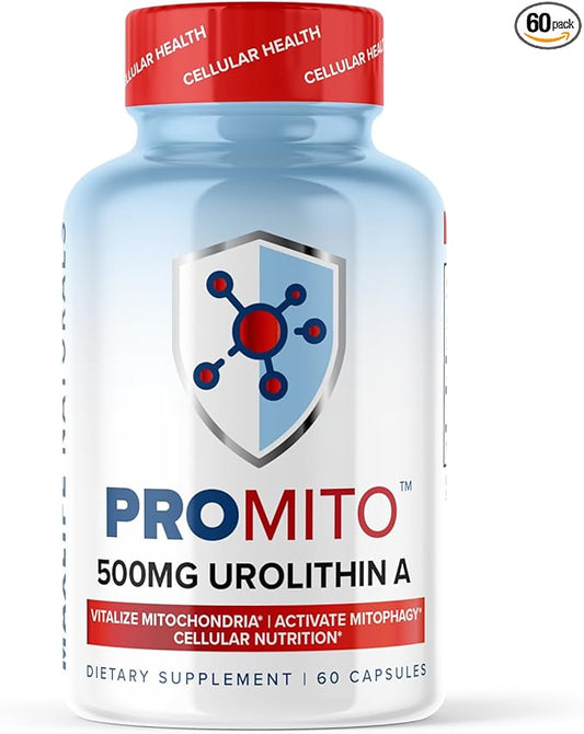 ProMito - Urolithin A Supplement - 500mg Pure Urolithin A Dietary Supplement for Men & Women - Good Alternative to NMN, NAD, CoQ10, Resveratrol & PQQ - Max Life Naturals, 60 Capsules