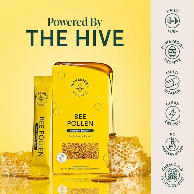 Beekeeper's Naturals - 100% Raw Bee Pollen Stick Packs, Natural Preserved Enzymes, Source of Vitamin B, Minerals, Amino Acids & Protein - Paleo & Keto Friendly, Gluten Free (15ct)