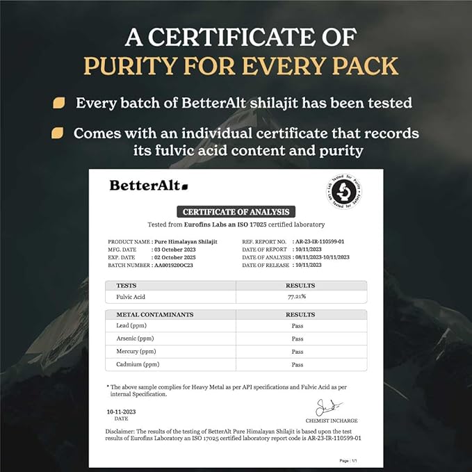 Pure Himalayan Shilajit Resin Pack of 5 High Potency Gold Grade 375 Servings for Energy Boost & Immune Support, 85+ Trace Minerals, 75%+ Fulvic Acid, with Lab Test Report,400 mg