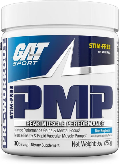 GAT SPORT PMP (Peak Muscle Performance), Pre-Workout, 30 Servings (Blue Raspberry (Stim-Free))