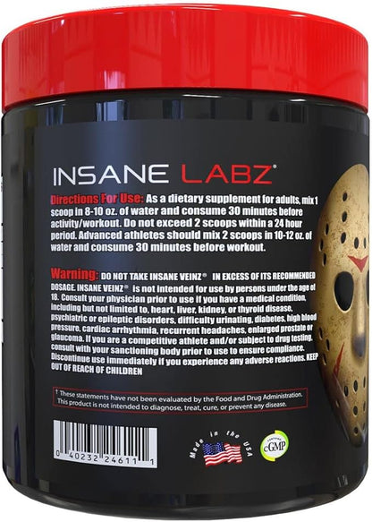Insane Labz Insane Veinz Non Stimulant NO Enhancing Powder, Nitric Oxide Booster, Loaded with Agmatine Sulfate and Betaine Anhydrous, Increase Vascularity, 35 Srvgs