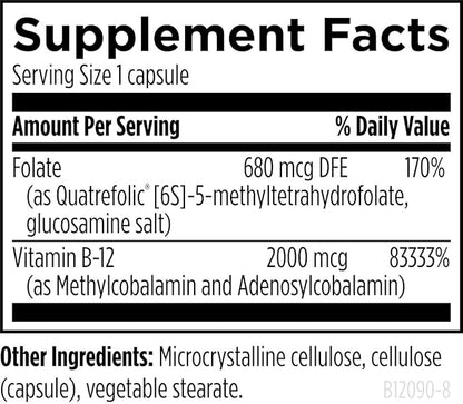 Designs for Health Ultra Methylated B12 + Methyl Folate - Vitamin B12 Methylcobalamin and Folate Supplement, Adenosylcobalamin & 5-MTHF for Nerve, Cellular Energy + Methylation Support (90 Capsules)
