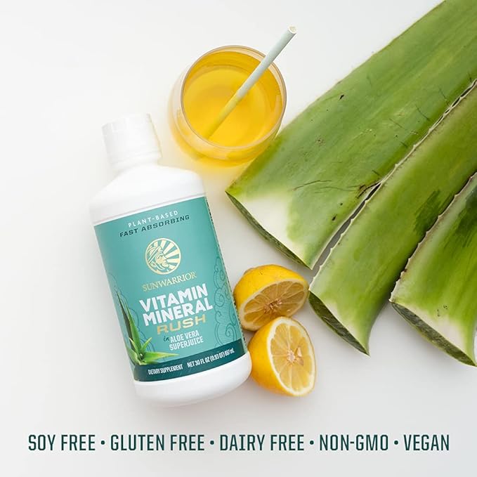 Sunwarrior Liquid Multivitamin Supplements & Minerals with Aloe Vera for Men and Women | Energy & Immune Support Gluten Free Sugar Free Dairy Free Vegan Raw Plant Based | Vitamin Mineral Rush 30 Fl Oz