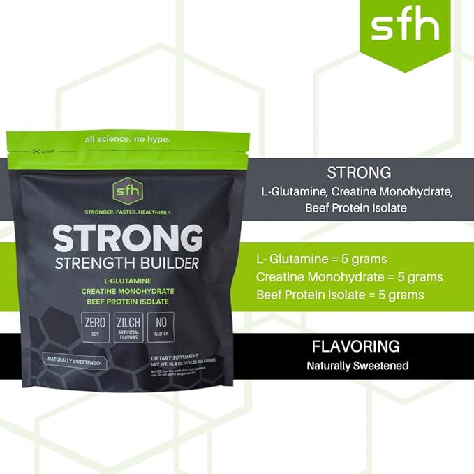 SFH Strong Muscle Builder Creatine Glutamine & Serum Beef Protein for Lean Muscle Growth & Strength | Keto Creatine Workout Supplements for Men & Women | Free of Gluten Sugar Soy GMO (1.19lb Bag)