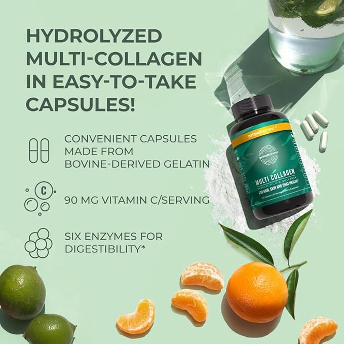 Primal Harvest 2 Pack, Multi Collagen Pills for Women and Men (Type I, II, III, V, X) Collagen Supplements for Women and Men, 120 Capsules w/Vitamin C for Hair, Skin, Nails Collagen Peptides Pills