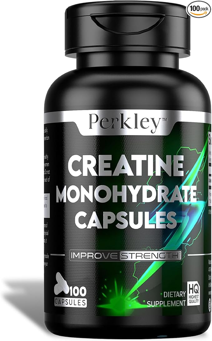 Perkley™ Creatine Monohydrate Capsules,100 Count (50 Servings) Strength, Muscle Growth & Performance Boost, Micronized Creatine for Fast Absorption, Pre- and Post-Workout Support