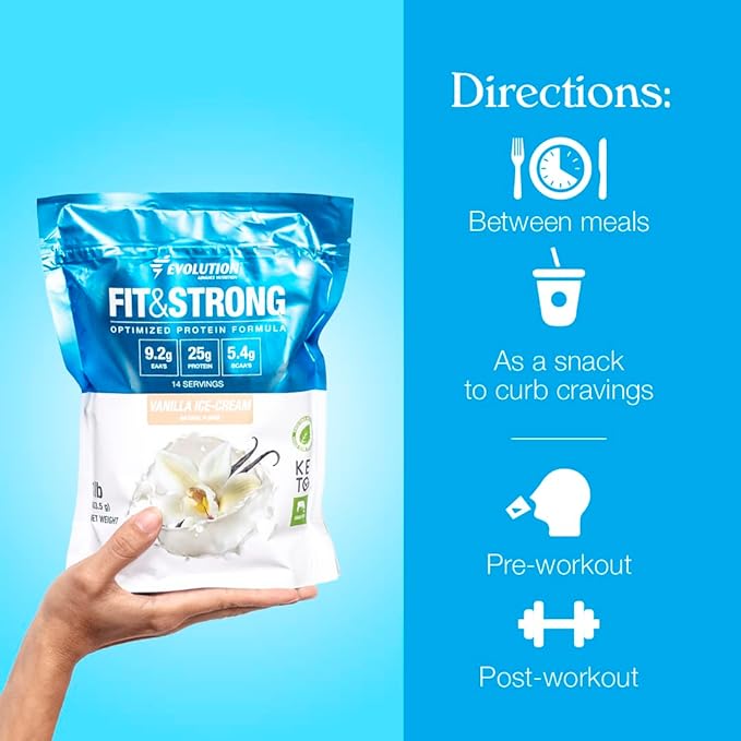 Evolution Advance Nutrition Fit & Strong - Pure Whey Protein Powder with BCAA, 100% Grass-Fed, Quick Absorbing and Fast Digesting for Optimal Muscle Recovery, Natural Flavor – 2 Pounds (Vanilla)