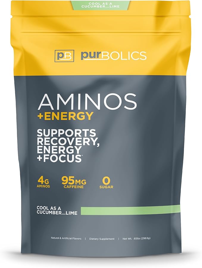 Aminos + Energy | Supports Recovery, Energy & Focus | 95mg of Caffeine, 0 Sugar & 60 Servings (Cool As Cucumber…Lime)